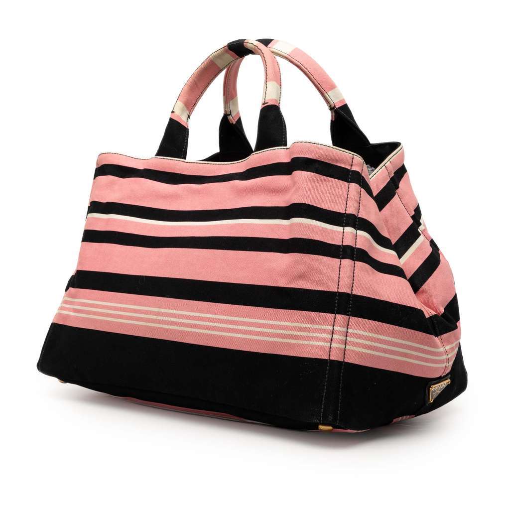 Prada Large Canvas Canapa Righe Striped Satchel Pink Canvas Very good condition - Back View