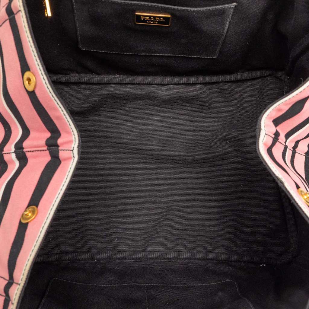 Prada Large Canvas Canapa Righe Striped Satchel Pink Canvas Very good condition - Model View