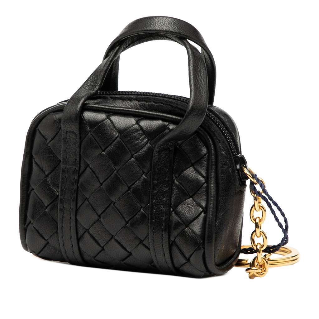 Bottega Veneta Nappa Intrecciato Pouch Key Holder and Bag Charm Black Leather Very good condition - Back View
