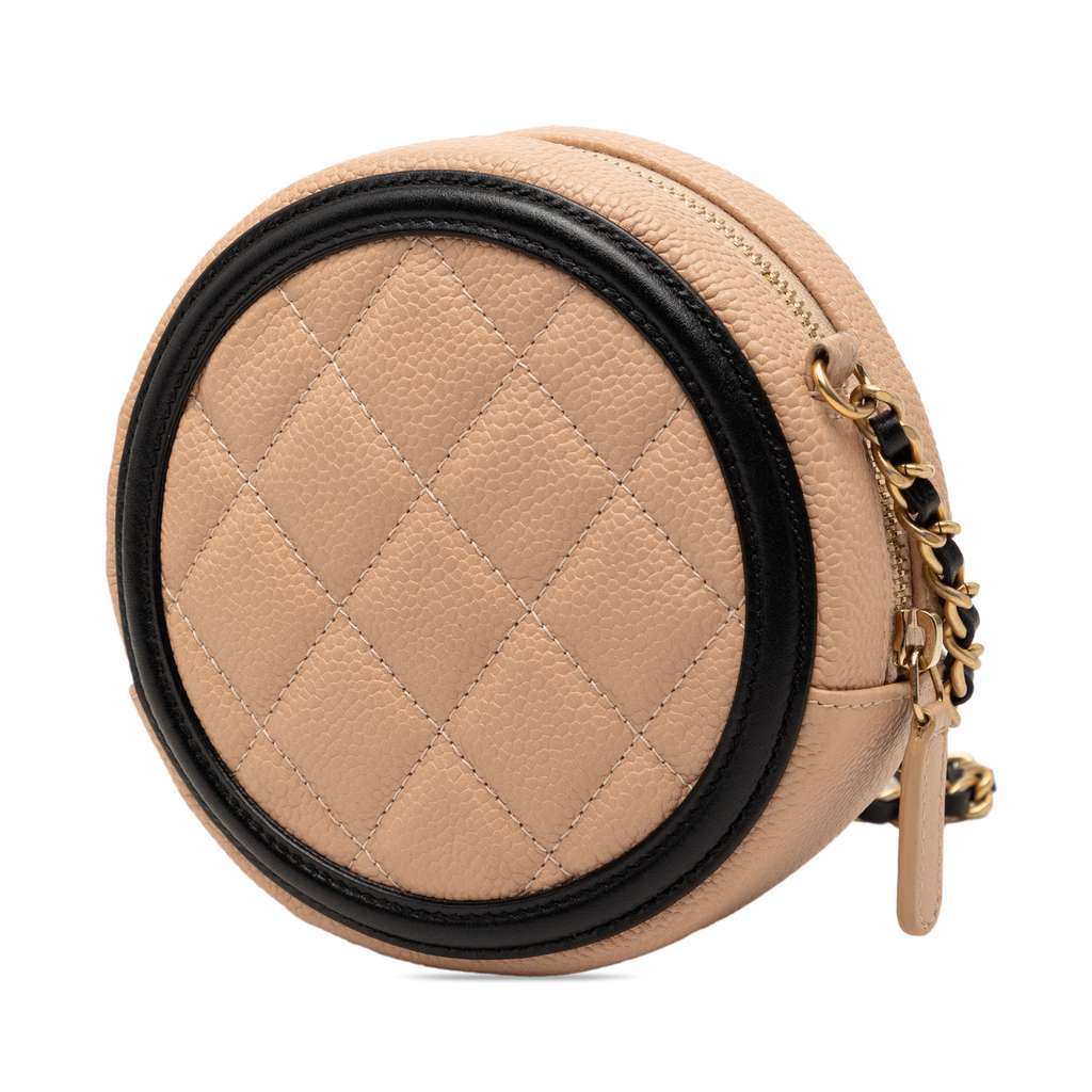 Chanel Caviar CC Filigree Round Crossbody Beige Leather Very good condition - Back View