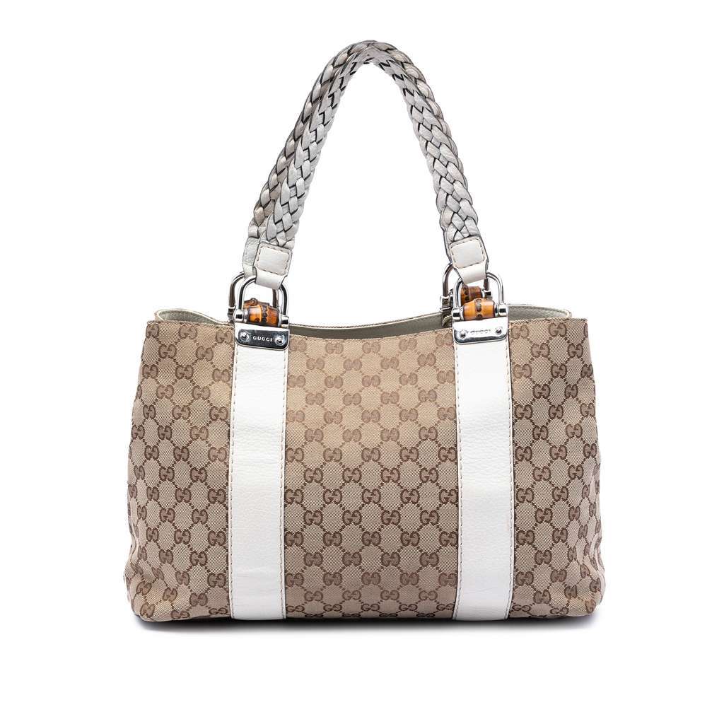Gucci Medium GG Canvas Bamboo Libeccio Tote Beige Very good condition - Front View