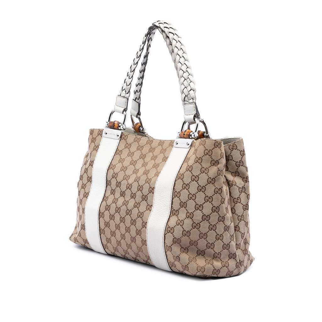 Gucci Medium GG Canvas Bamboo Libeccio Tote Beige Very good condition - Back View