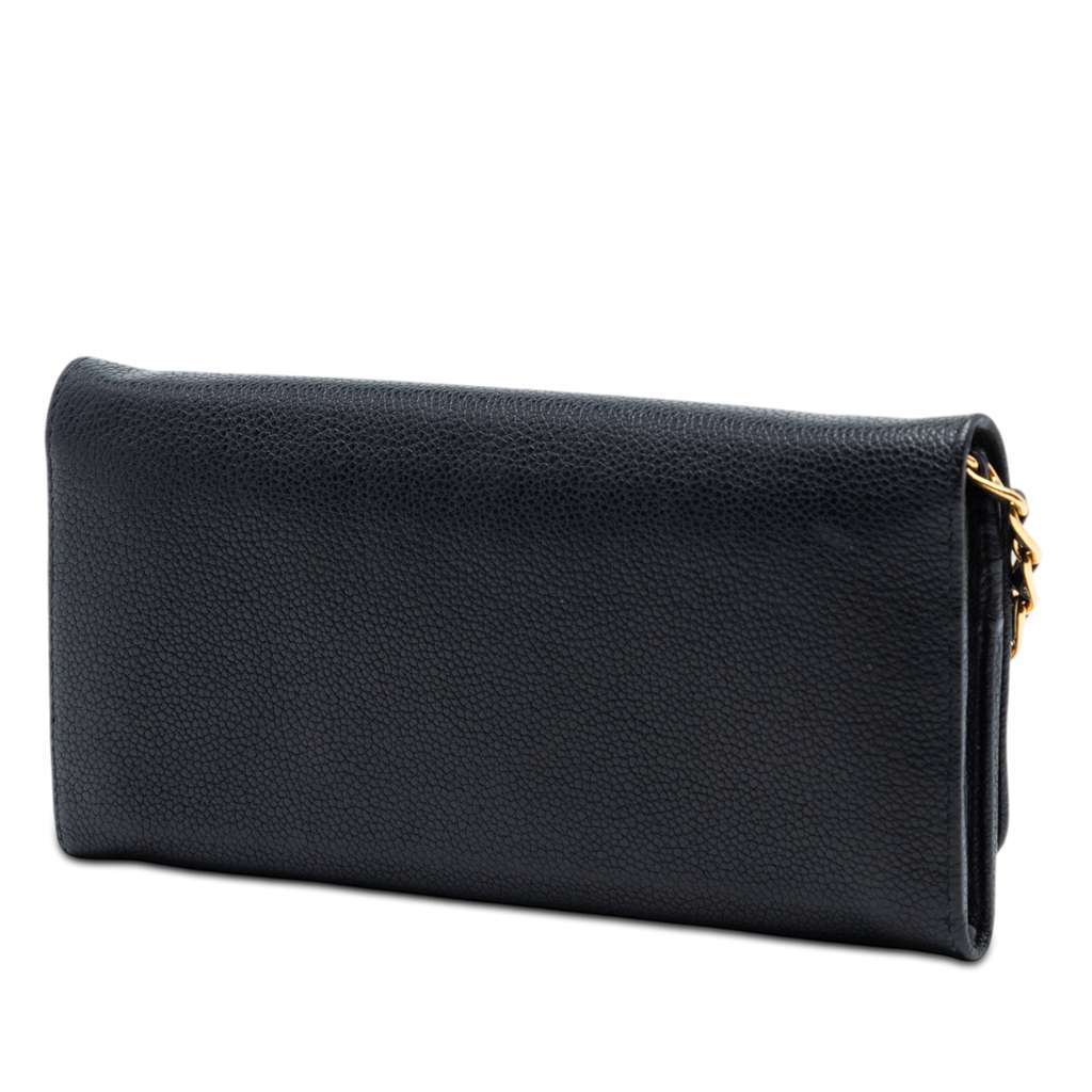 Prada Vitello Daino Wallet On Chain Black Leather Very good condition - Back View