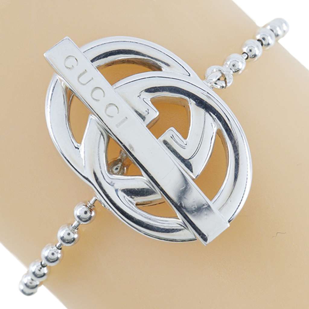 Gucci Sterling Silver Enamel Interlocking G Ball Chain Bracelet Silver Silver Very good condition - Model View