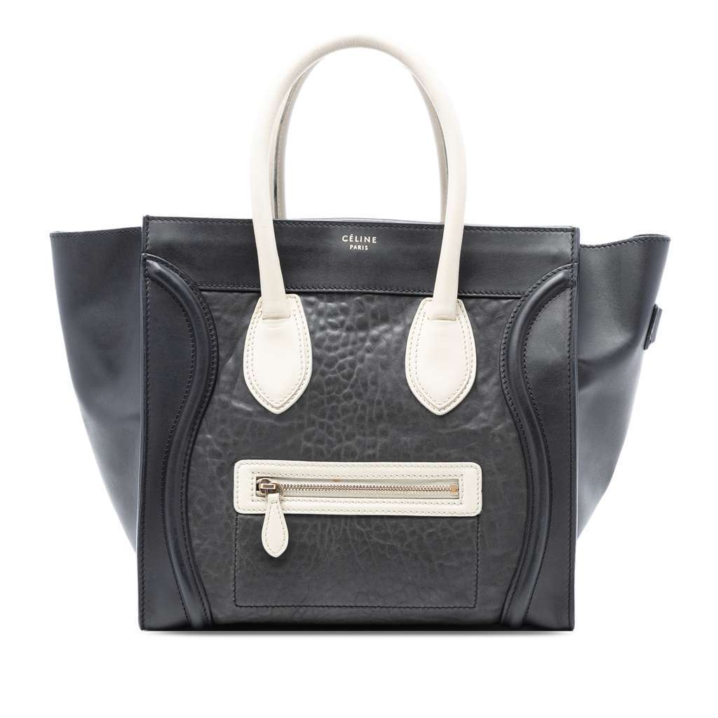 Celine Mini Embossed Calfskin Luggage Tote Black Leather Very good condition - Front View