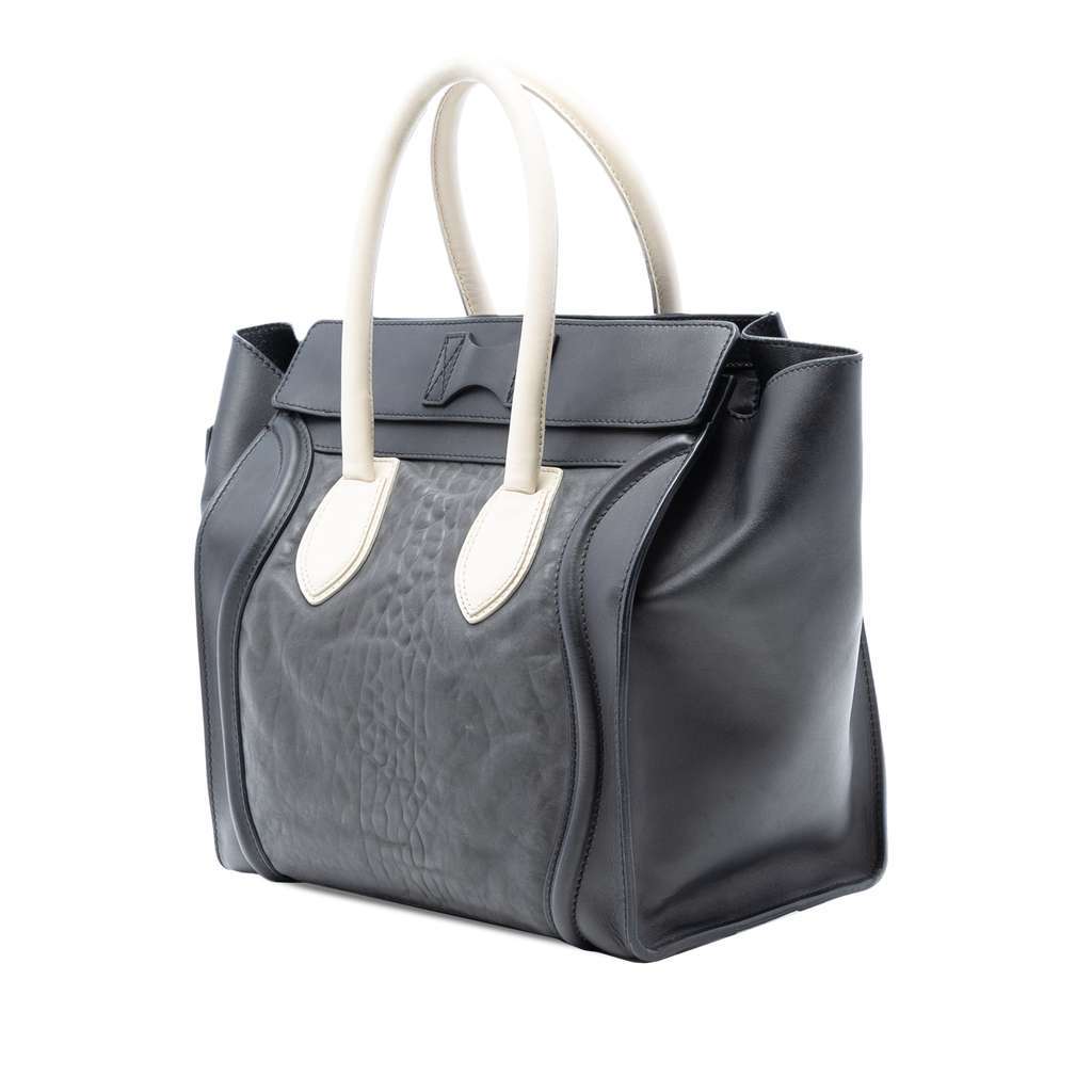 Celine Mini Embossed Calfskin Luggage Tote Black Leather Very good condition - Back View