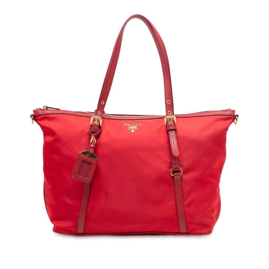 Prada Saffiano Trimmed Tessuto Satchel Red Very good - Front View