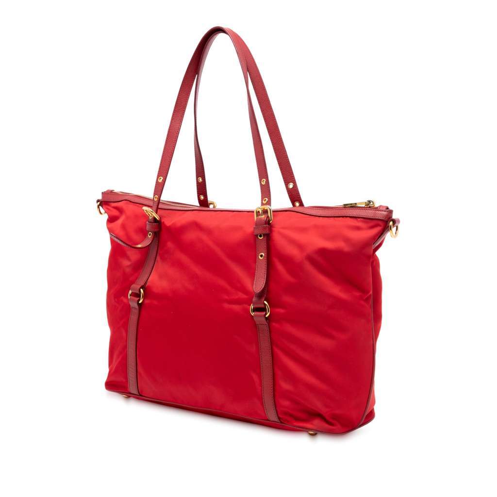 Prada Saffiano Trimmed Tessuto Satchel Red Very good - Back View