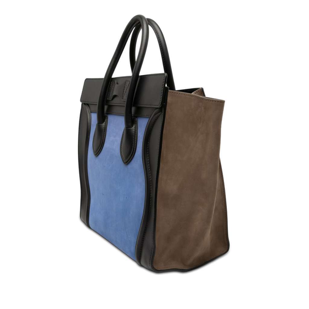 Celine Mini Tricolor Nubuck and Smooth Calfskin Luggage Tote Blue Leather Very good condition - Back View