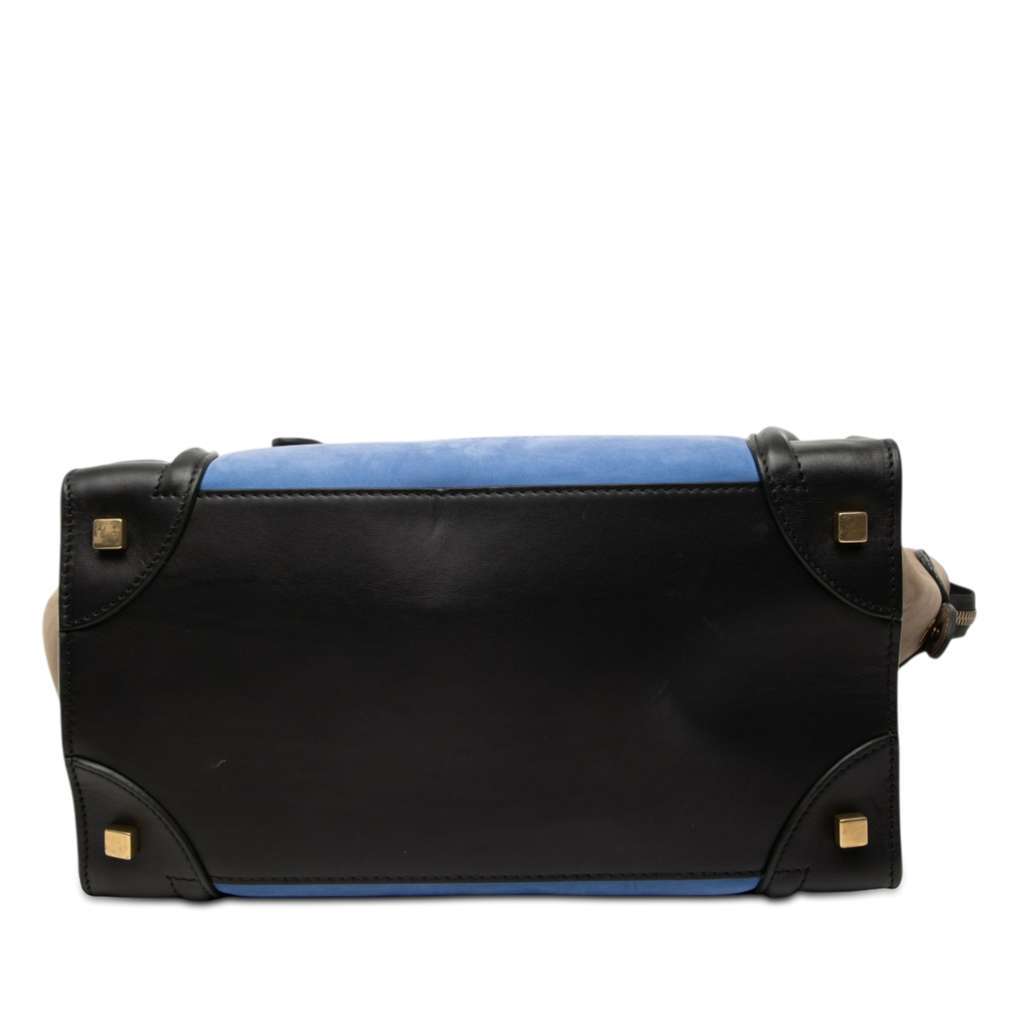 Celine Mini Tricolor Nubuck and Smooth Calfskin Luggage Tote Blue Leather Very good condition - Inside View