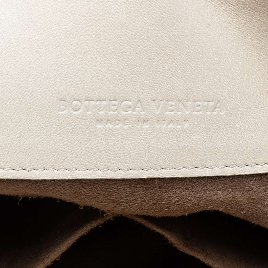 Bottega Veneta Intrecciato Trimmed Lambskin Grommet Top Handle Bag White Leather Very good condition - Box View