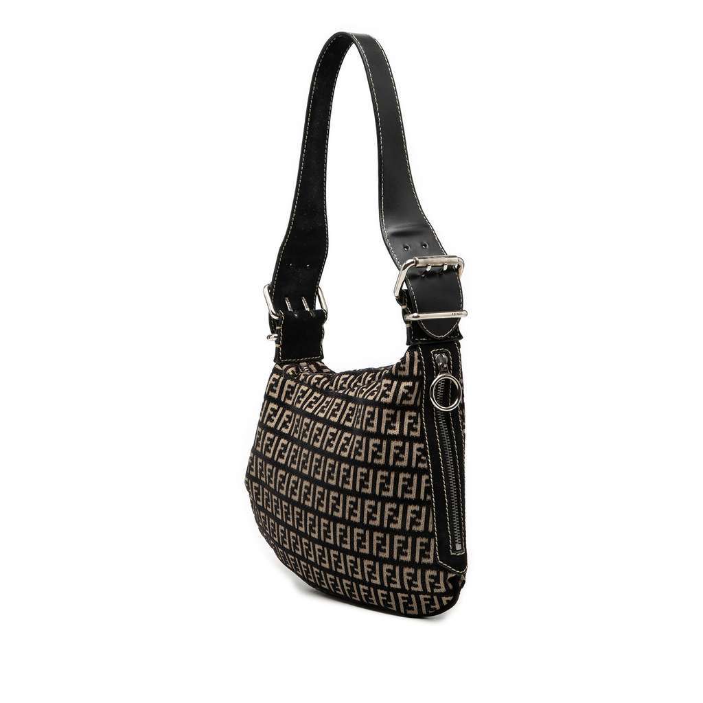 Fendi Zucchino Canvas Oyster Shoulder Bag Black Canvas Very good condition - Back View