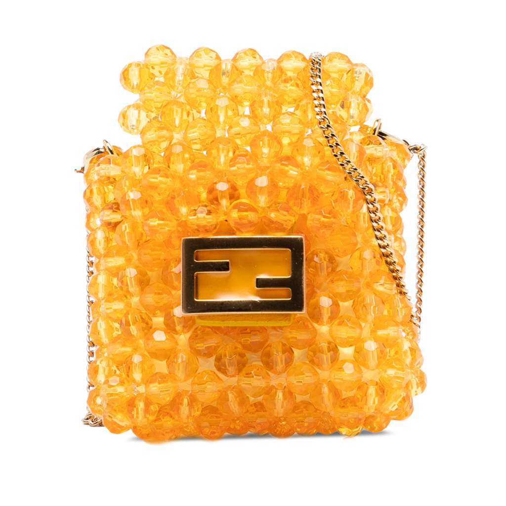 Fendi Mini Glass Vitello King Beaded Pico Baguette Charm Orange Very good condition - Front View