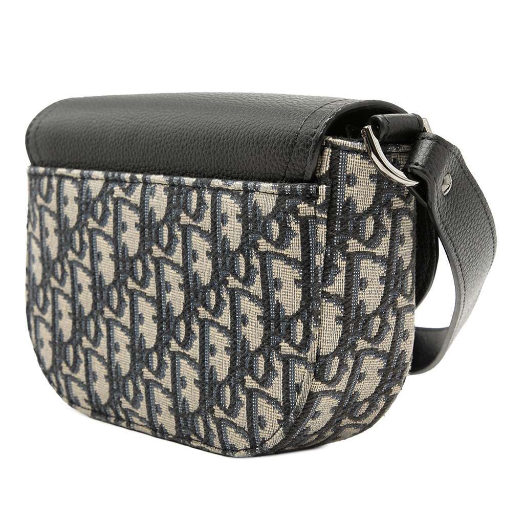 Dior Mini Oblique Canvas Saddle Buckle Messenger Bag Blue Canvas Very good condition - Back View