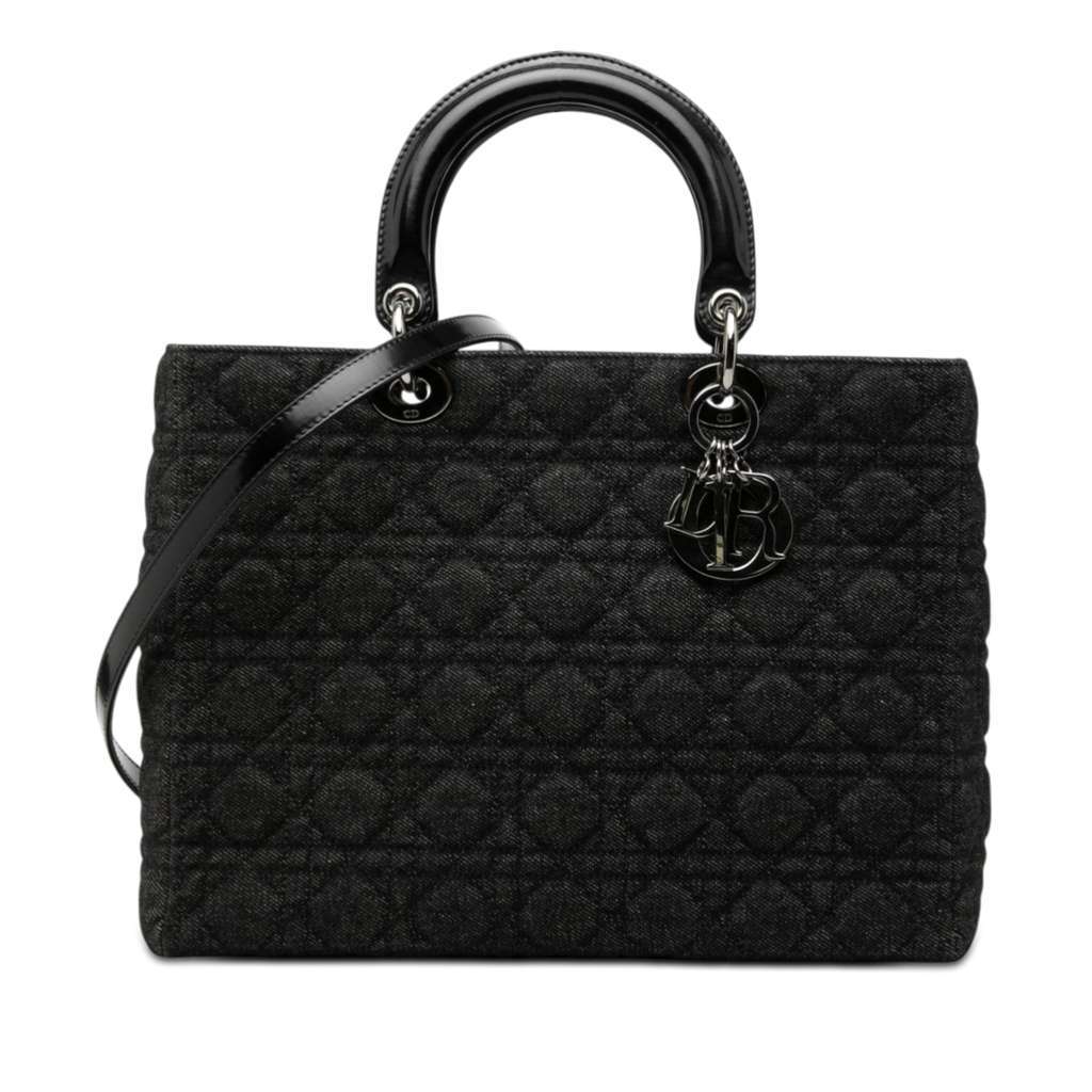 Dior Large Denim Cannage Lady Dior Black Denim Very good condition - Front View