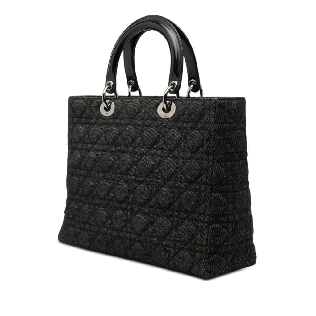 Dior Large Denim Cannage Lady Dior Black Denim Very good condition - Back View