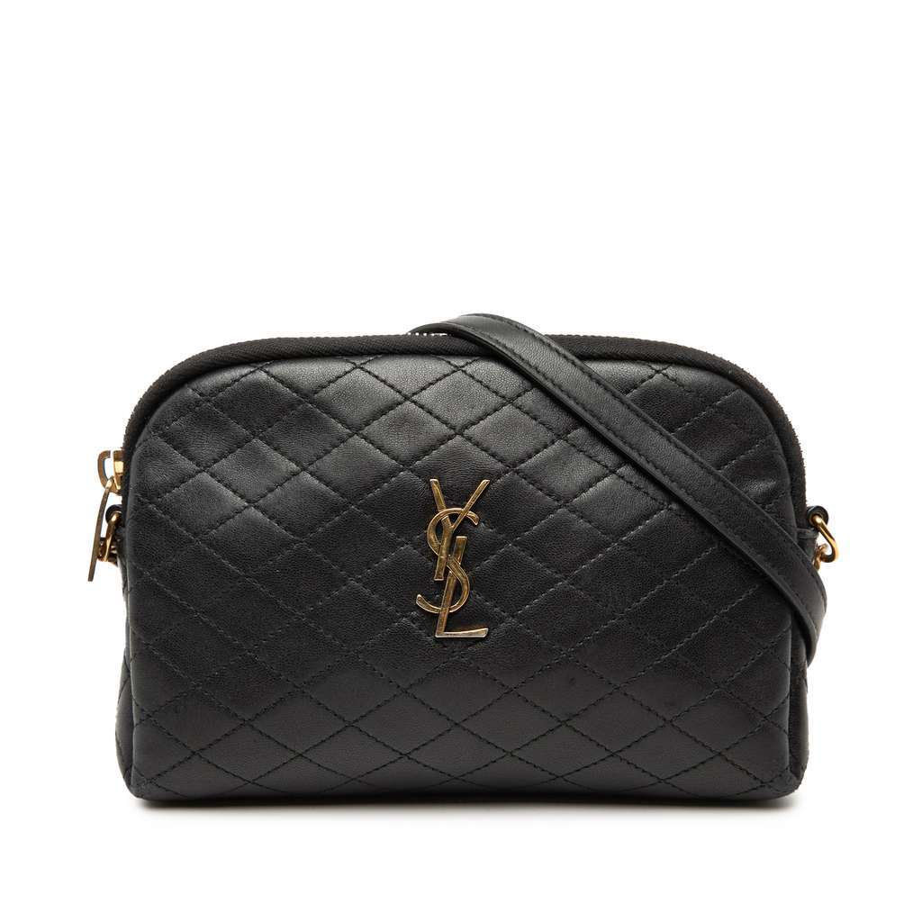 Saint Laurent Mini Quilted Lambskin Gaby Zippered Pouch Black Leather Very good condition - Front View
