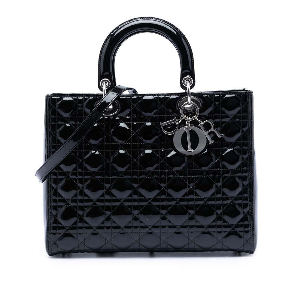 Dior Large Patent Cannage Lady Dior Black Leather Very good condition - Front View