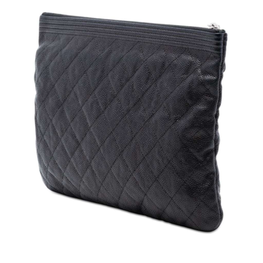 Chanel Medium Quilted Caviar Boy O Case Clutch Black Leather Very good condition - Back View