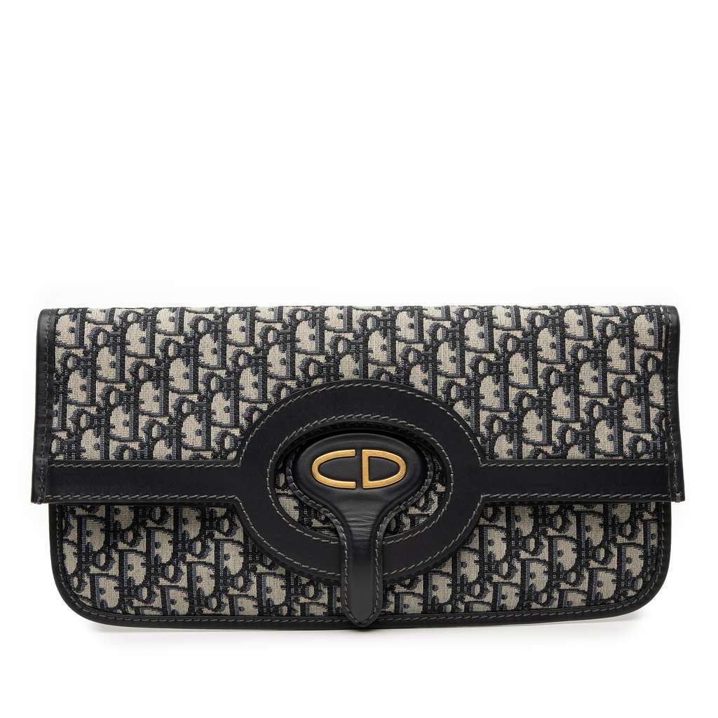 Dior Oblique Canvas Fold Over Clutch Blue Canvas Very good condition - Front View