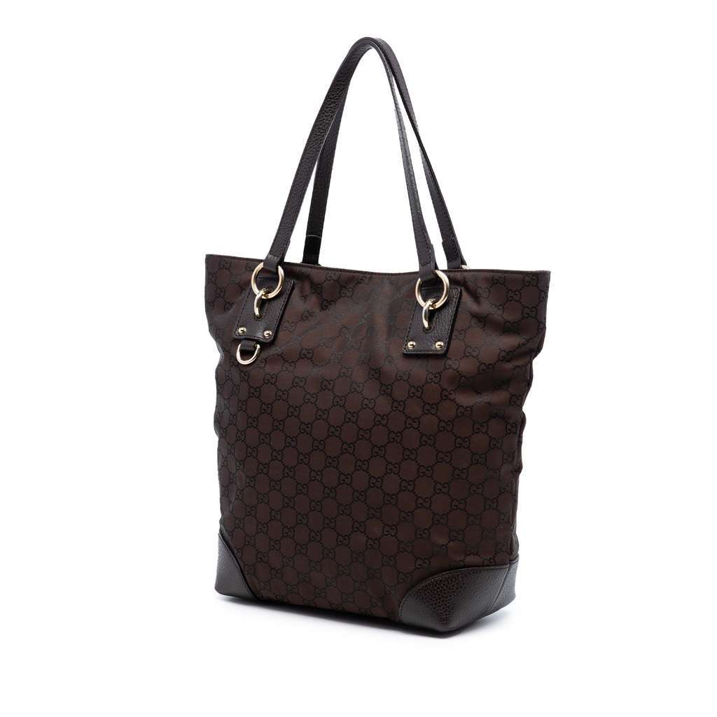 Gucci GG Nylon Vertical Charm Tote Brown Very good condition - Back View