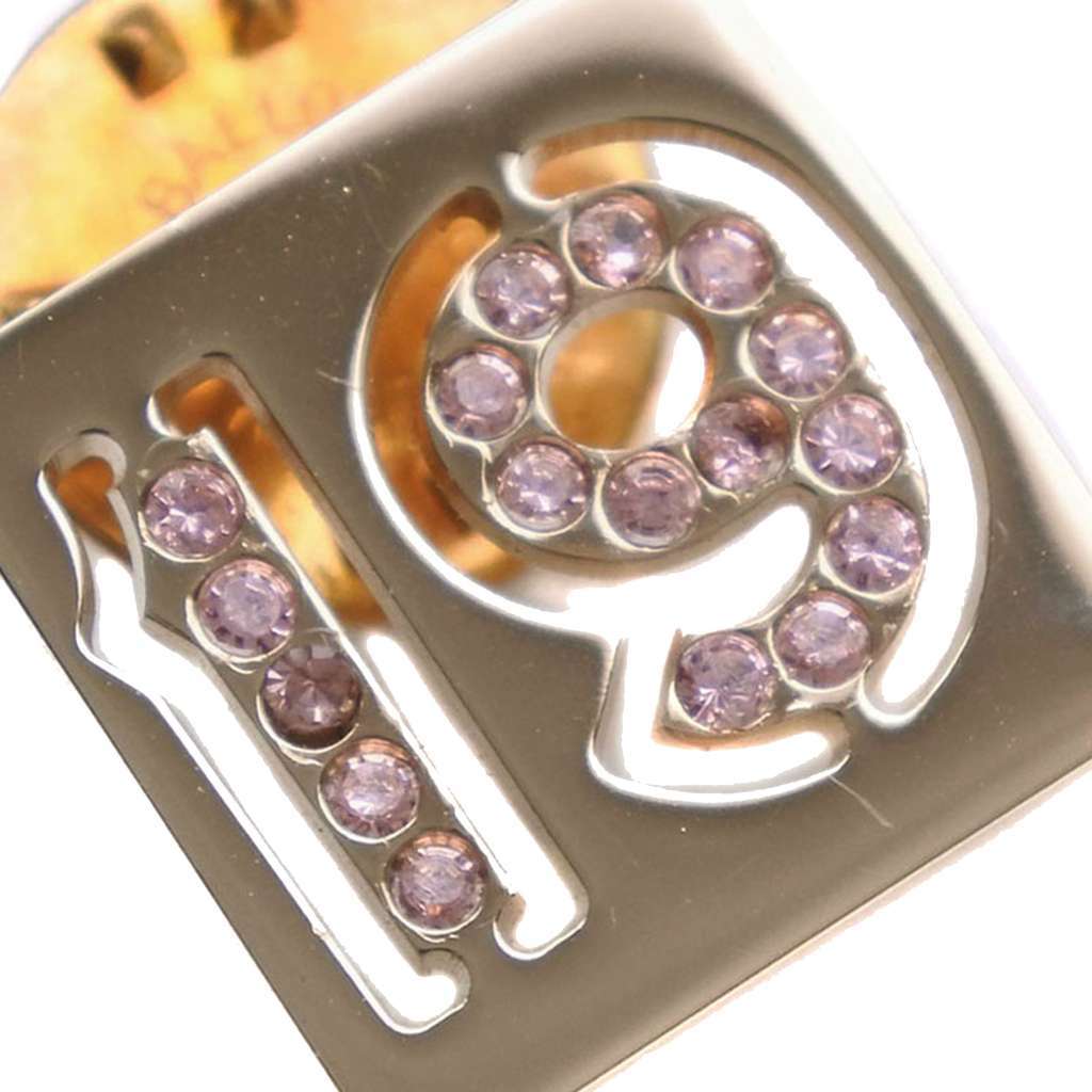 Chanel Gold Plated Rhinestone No 19 Pin Badge Brooch Gold Metal Very good condition - Box View