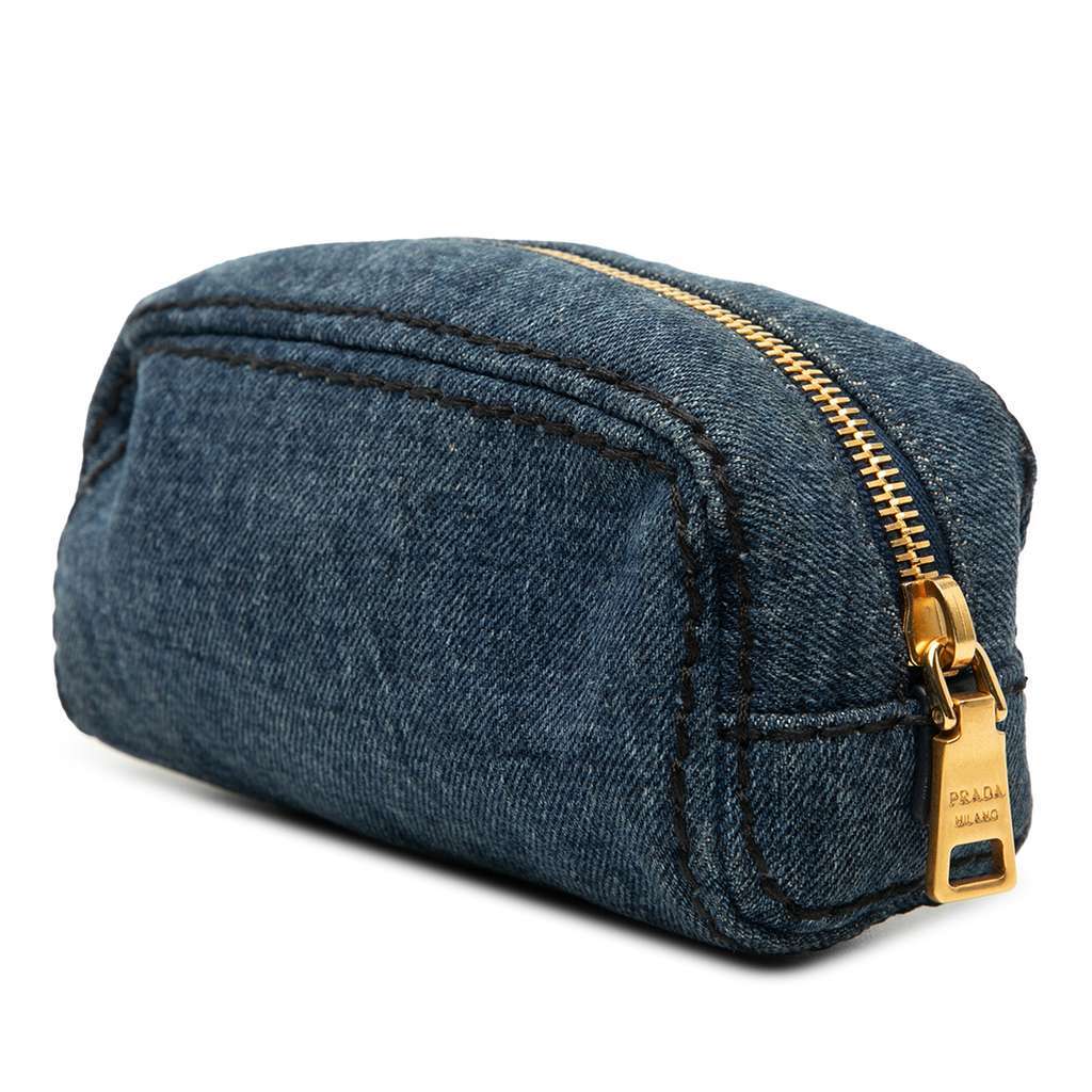 Prada Denim Cosmetic Pouch Blue Denim Very good condition - Back View