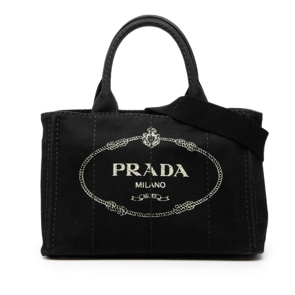 Prada Small Canvas Canapa Logo Satchel Black Canvas Very good condition - Front View