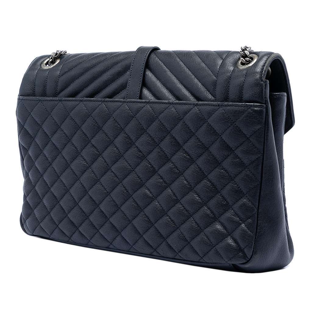 Saint Laurent Large Triquilt Sheepskin Monogram College Bag Blue Leather Very good condition - Back View