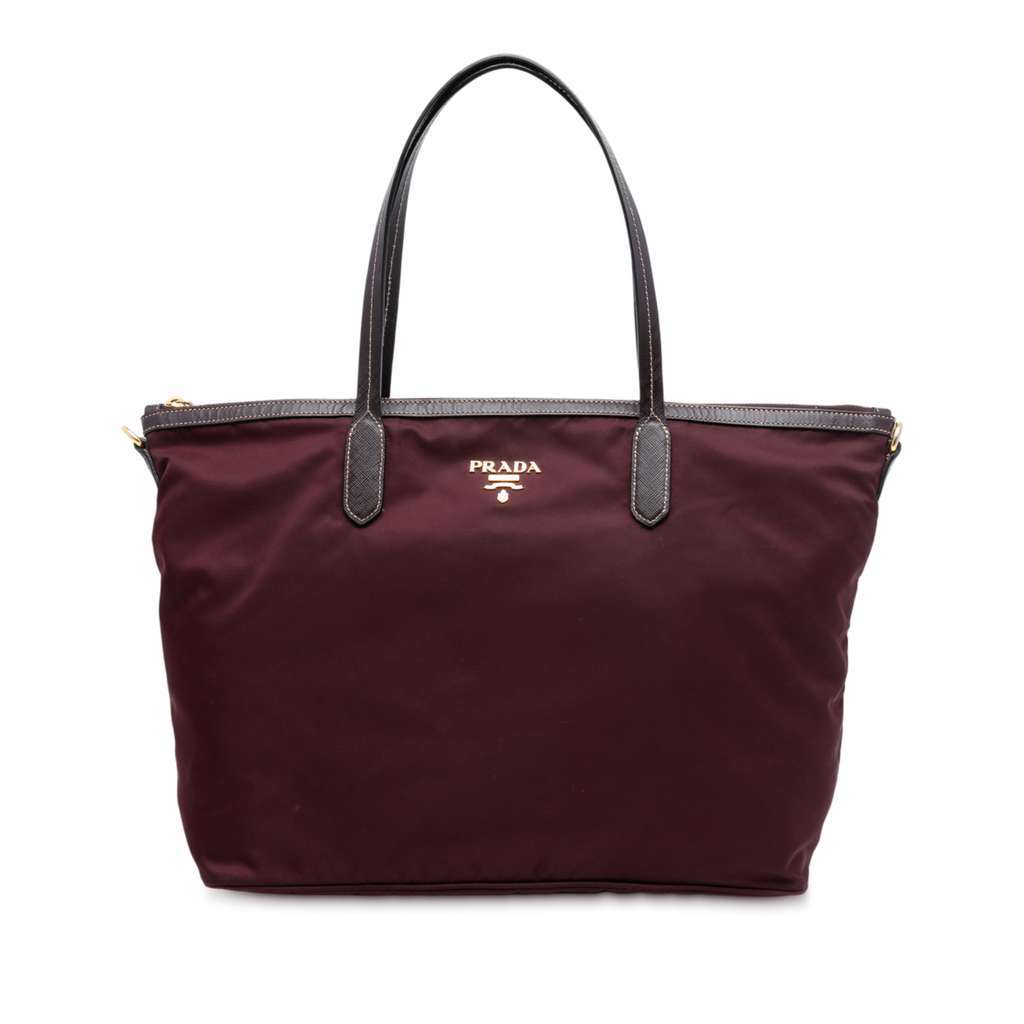 Prada Saffiano Trimmed Tessuto Satchel Red Very good condition - Front View