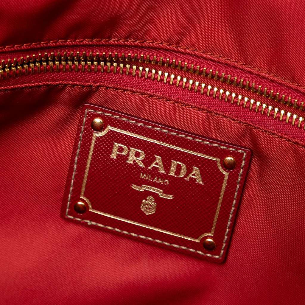 Prada Saffiano Trimmed Tessuto Satchel Red Very good condition - Box View