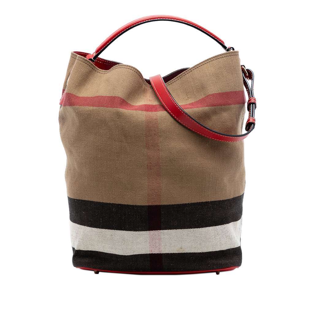 Burberry Medium Mega Check Canvas Ashby Bucket Bag Brown Canvas Very good condition - Front View