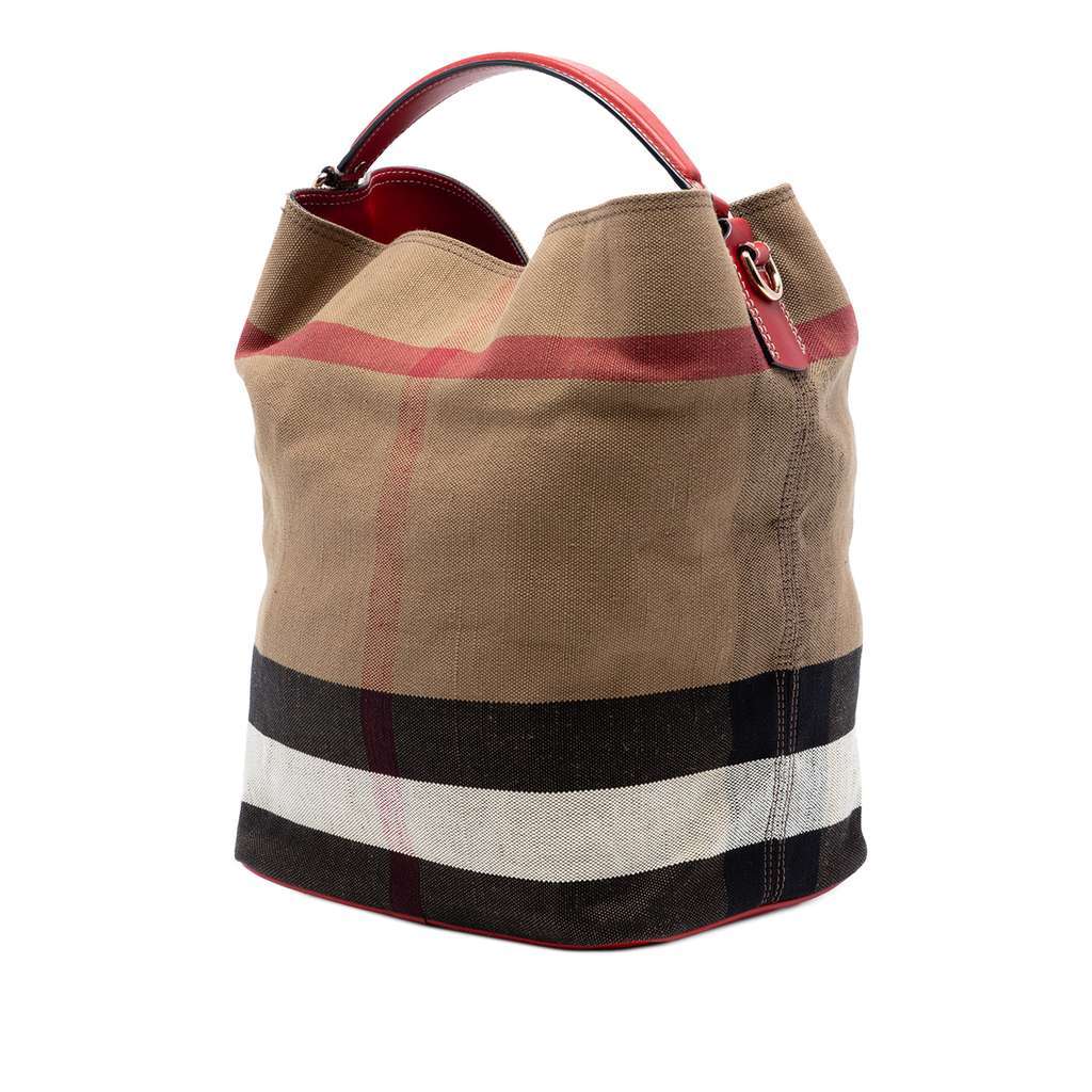 Burberry Medium Mega Check Canvas Ashby Bucket Bag Brown Canvas Very good condition - Back View