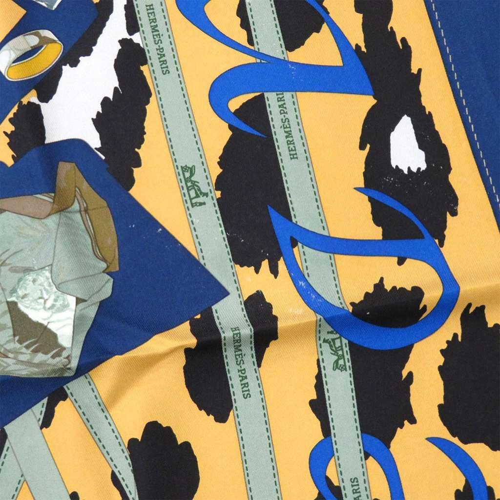 Hermès Monsieur et Madame Silk Scarf 90 Yellow Silk Very good condition - Back View