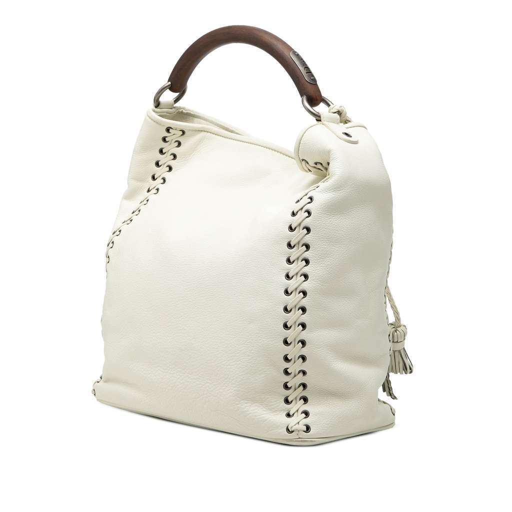 Dior Leather Ethnic Hobo White Leather Very good condition - Back View
