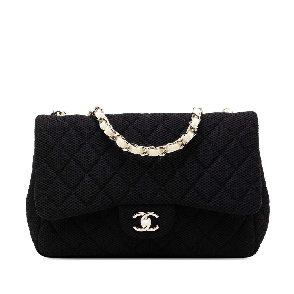 Chanel Jumbo Classic Mesh Single Flap Black Polyester Very good condition - Front View