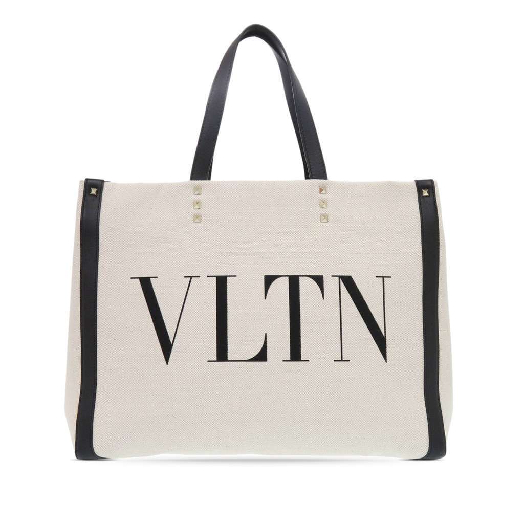 Valentino Medium Canvas Rockstud VLTN Tote White Canvas Very good - Front View