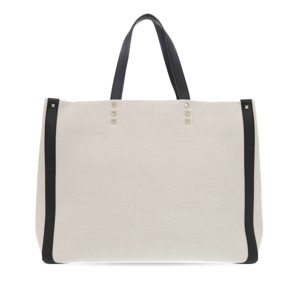 Valentino Medium Canvas Rockstud VLTN Tote White Canvas Very good - Back View