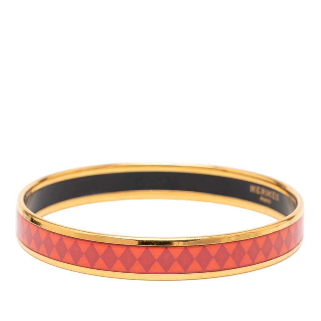 Hermès Narrow Diamond Motif Enamel Bangle 62 Orange Very good condition - Back View