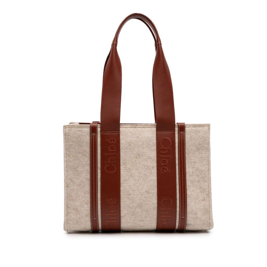 Chloé Medium Felt Woody Tote Brown Wool Never worn - Front View