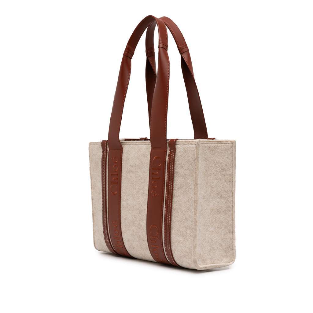 Chloé Medium Felt Woody Tote Brown Wool Never worn - Back View