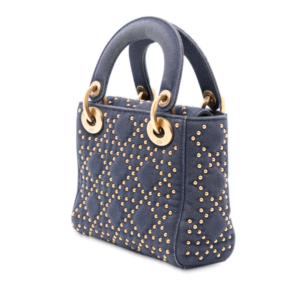 Dior Mini Denim Cannage Studded Supple Lady Dior Blue Denim Very good condition - Back View