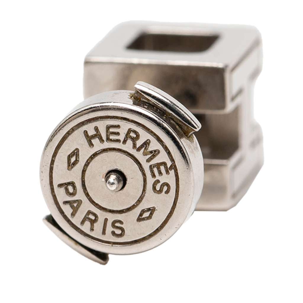 Hermès Palladium Plated Enamel Cage dH Cube Push Back Earrings Beige Metal Very good condition - Inside View
