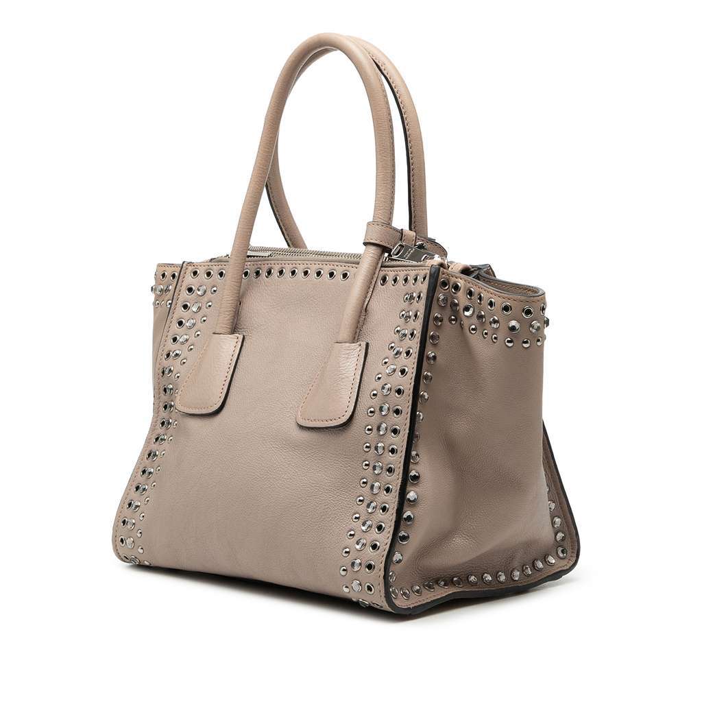 Prada Glace Calf Studded Twin Pocket Satchel Beige Leather Very good condition - Back View