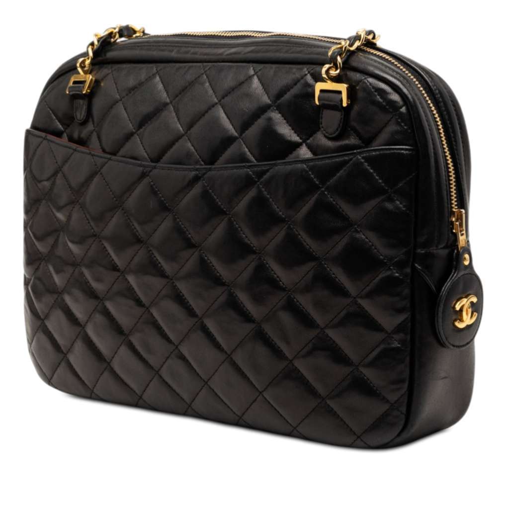 Chanel CC Quilted Lambskin Front Pocket Chain Camera Bag Black Leather Very good condition - Back View