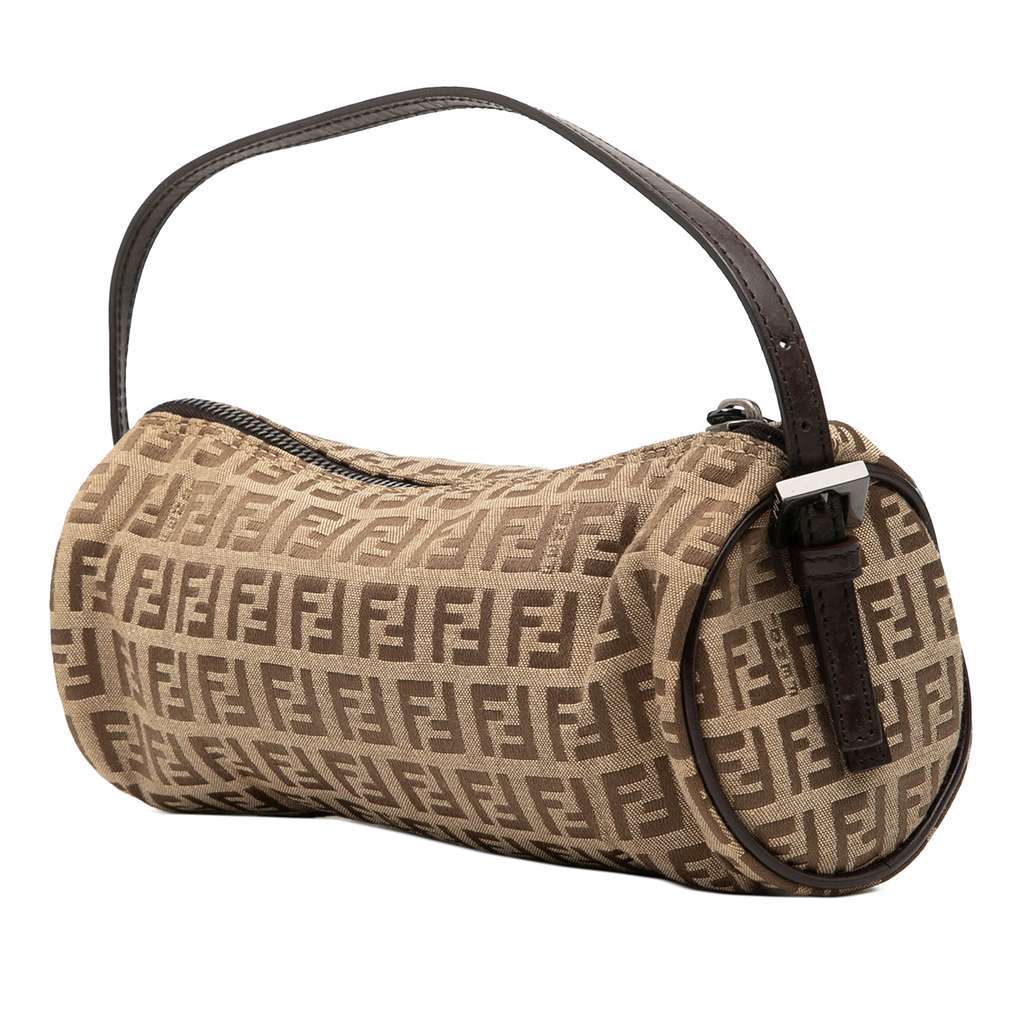 Fendi Zucchino Canvas Barrel Pochette Brown Canvas Very good condition - Back View