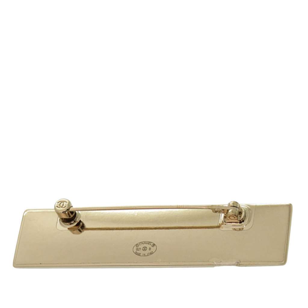 Chanel Gold Plated Logo Plate Brooch Gold Metal Very good condition - Back View