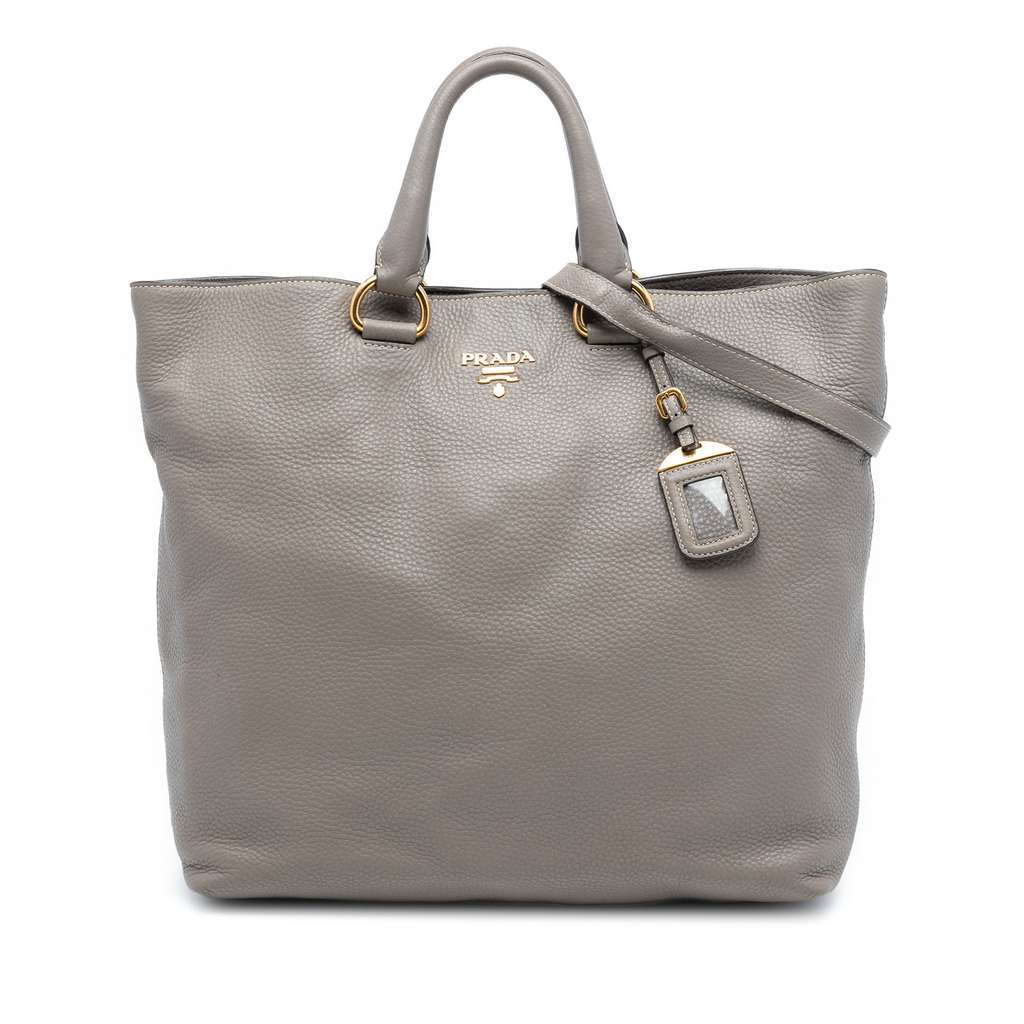 Prada Vitello Daino Open Convertible Tote Grey Leather Very good condition - Front View