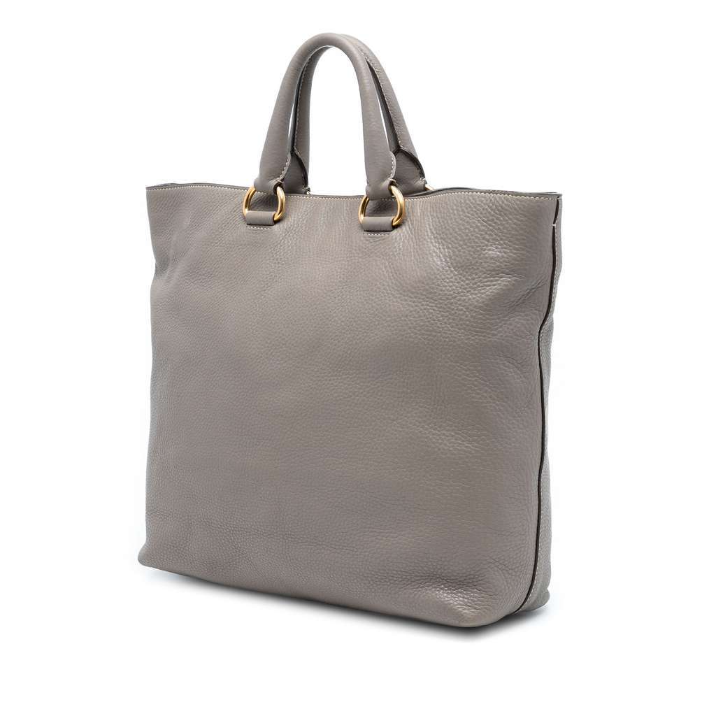 Prada Vitello Daino Open Convertible Tote Grey Leather Very good condition - Back View