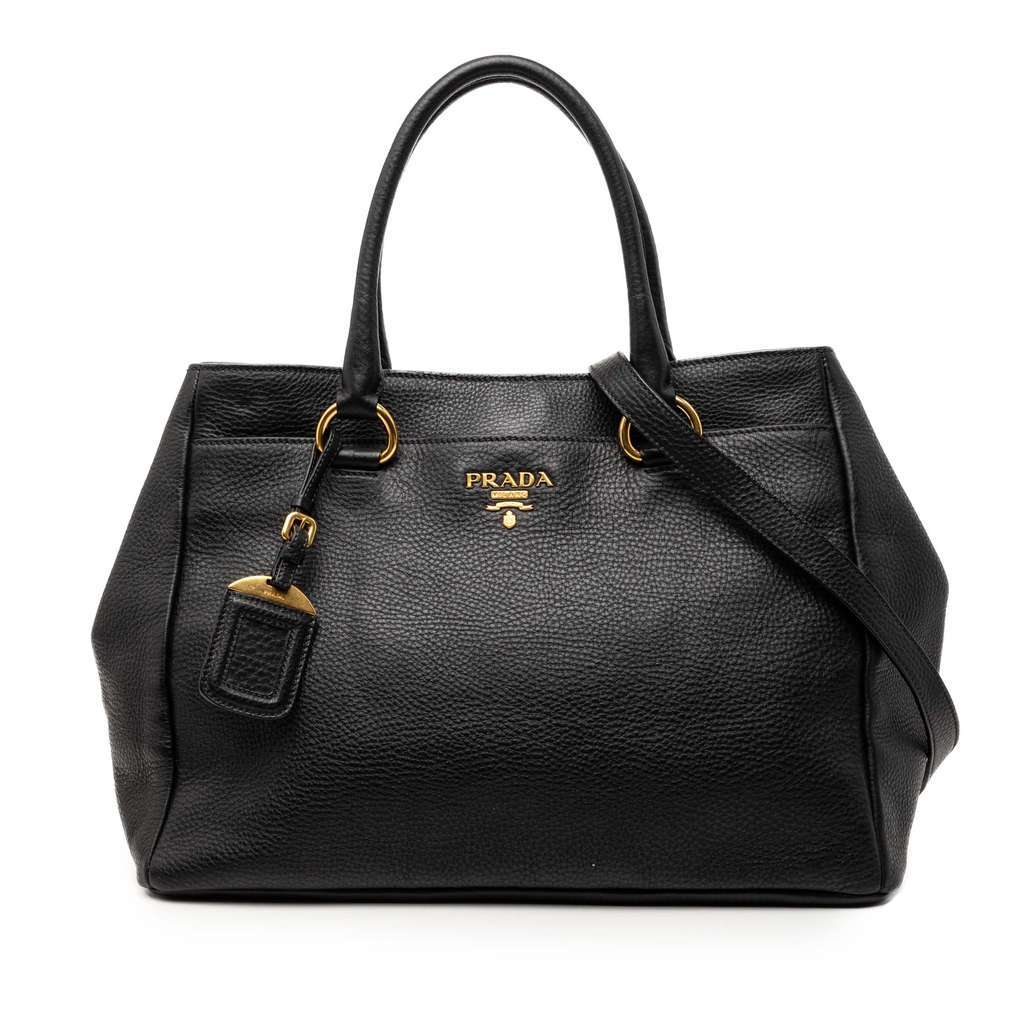 Prada Vitello Daino Open Convertible Tote Black Leather Very good condition - Front View